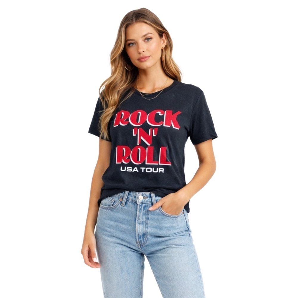 Chaser “Rock N Roll” USA Tour Tee Black Red White, XS Soft Cotton blend 👅